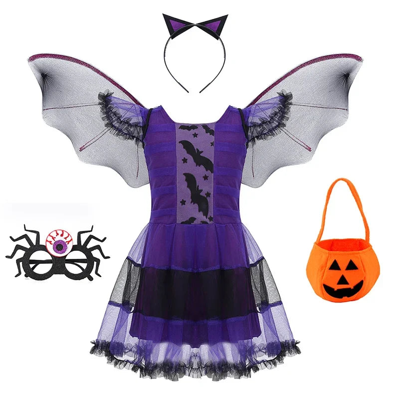 Disfraz de Vampiresa para Niñas, Vestido Largo de Tutú, Traje de Carnaval para Niños, Ropa Gótica de Plumas