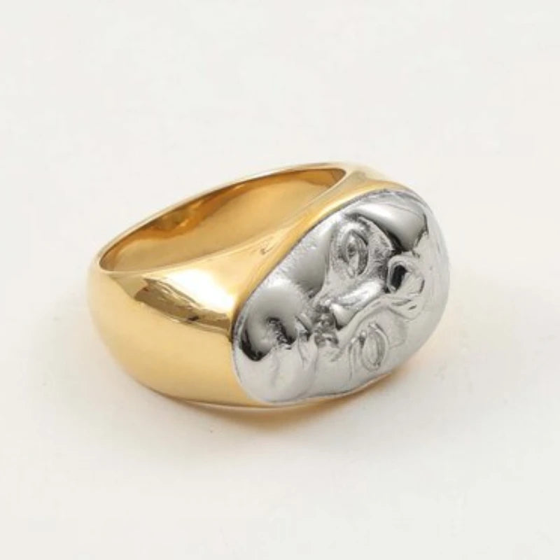Anillo gótico de dos tonos con forma de cara de acero inoxidable para mujer, regalos de Halloween