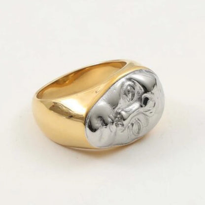 Anillo gótico de dos tonos con forma de cara de acero inoxidable para mujer, regalos de Halloween