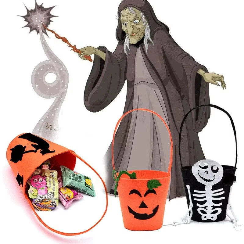 Halloween Theme Candy Bucket Bag Portable Candy Basket Kids Trick or Treat Bucket Halloween Party Decoration Supplies