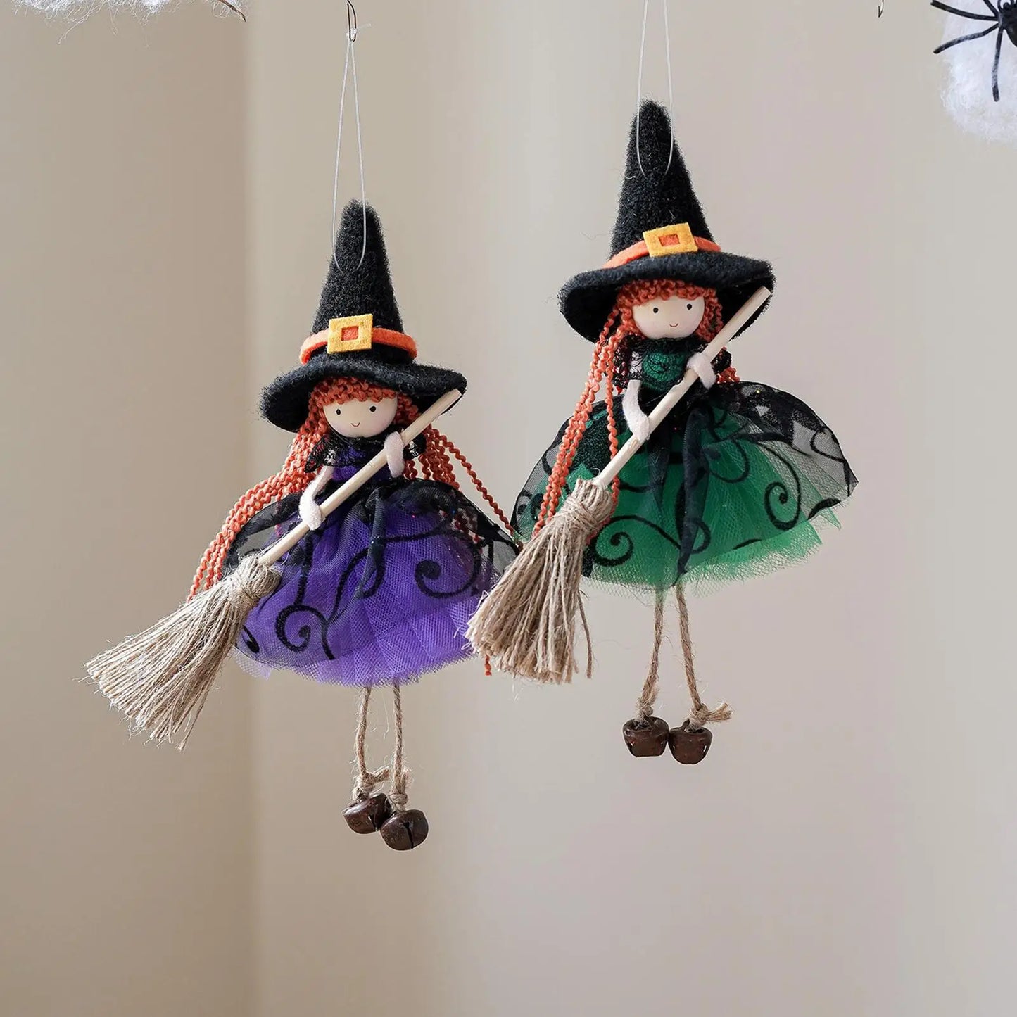 Witch Doll Hangable Kitchen Decor with Broom Ornament Spooky Witch
