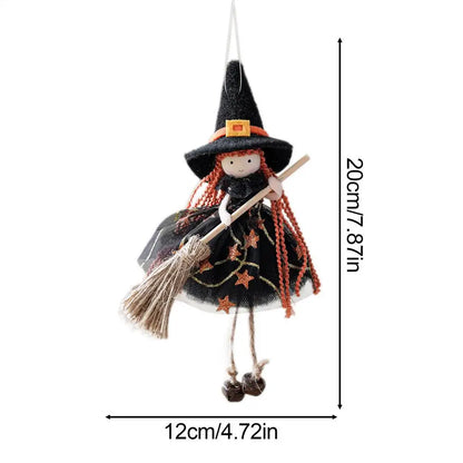 Witch Doll Hangable Kitchen Decor with Broom Ornament Spooky Witch