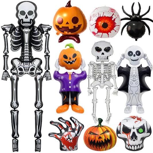 Decoración de fiesta de Halloween, globo de aluminio, esqueleto, araña, calabaza, globos de calavera con ojos sangrientos, suministros de decoración de feliz fiesta de Halloween