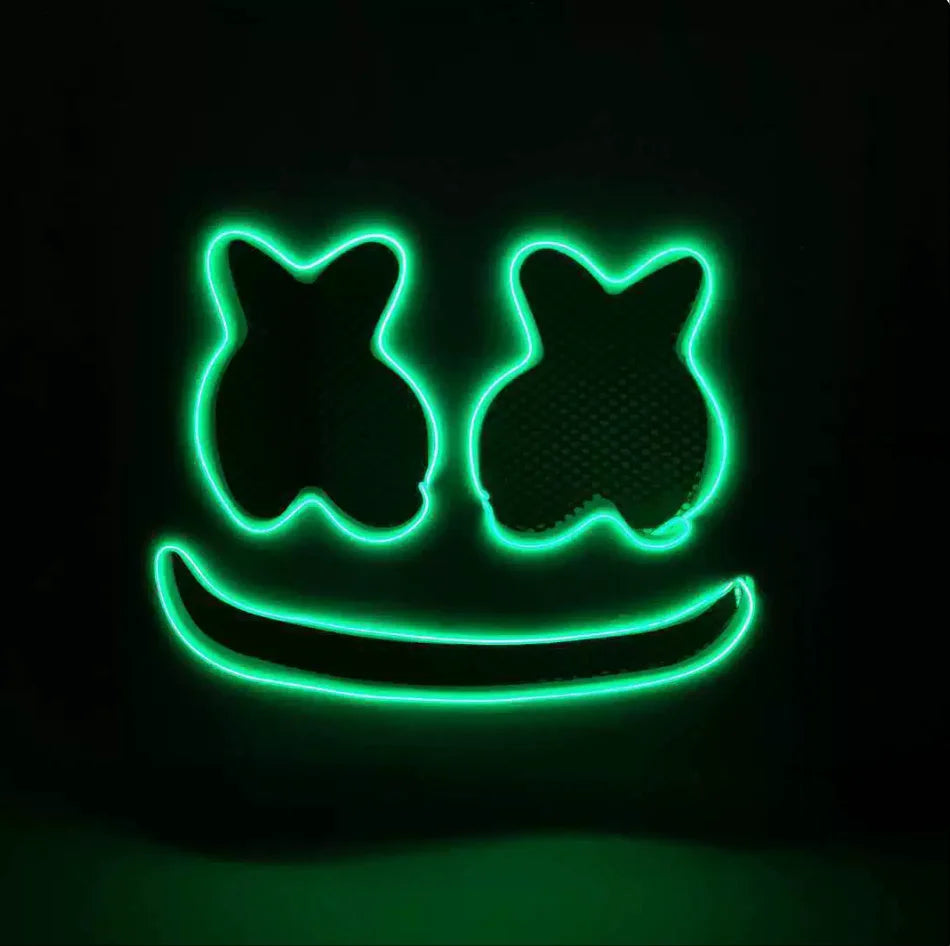 Halloween Light Up Mask Full Face LED Neon Marshmallow Mask Headgear Luminous DJ Music Festival Props Cosplay Rave Party Mask
