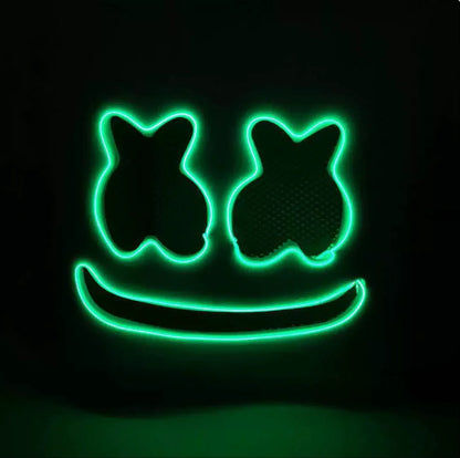 Halloween Light Up Mask Full Face LED Neon Marshmallow Mask Headgear Luminous DJ Music Festival Props Cosplay Rave Party Mask