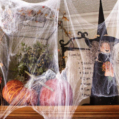 Telaraña blanca para decoraciones de Halloween, telaraña elástica artificial