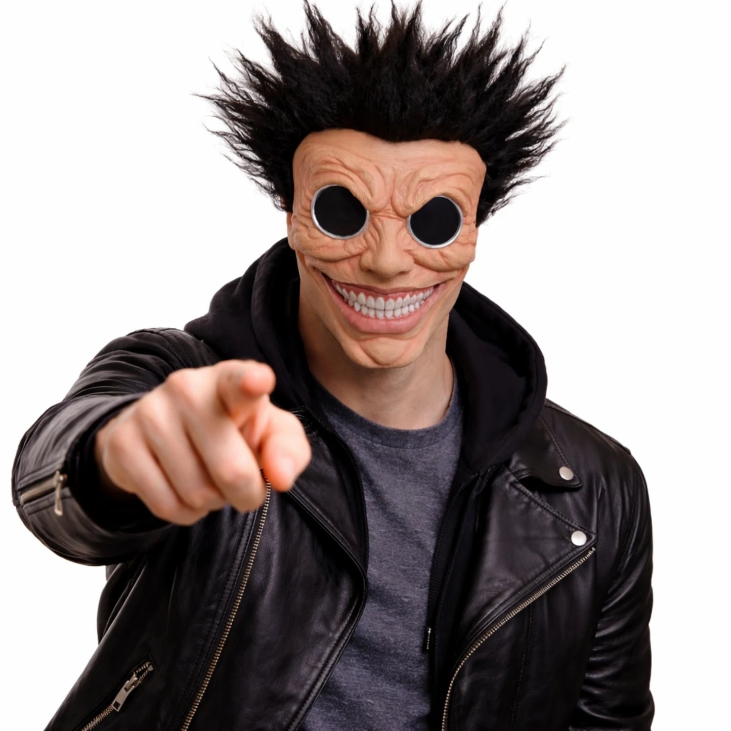 Adult Scary Latex Mask with Spiky Hair Half Creepy Mask for Halloween Costume Party Cosplay Realistic Wrinkle Face Costume Prop