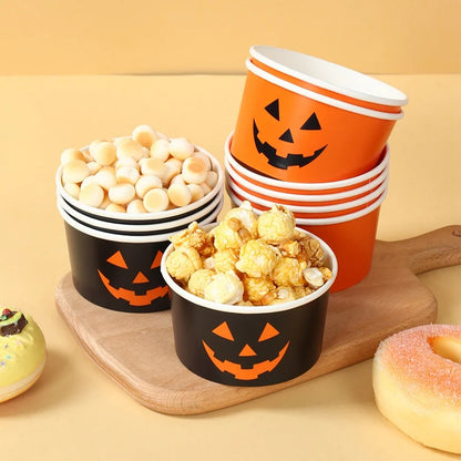 Halloween Party Disposable Tableware Paper Bowl Snack Box Ice Cream Cup Pumpkin Bowl Happy Halloween Party Decor Supplies