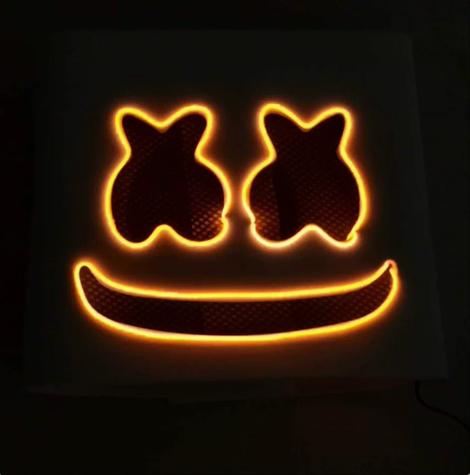 Halloween Light Up Mask Full Face LED Neon Marshmallow Mask Headgear Luminous DJ Music Festival Props Cosplay Rave Party Mask