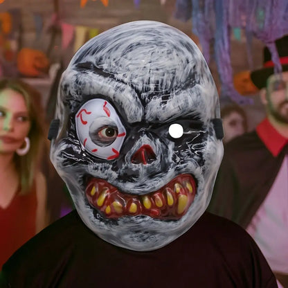 Full Face Halloween Ghost Mask One Eyed PVC Scary Ghost Head Cover Breathable Scary Props Ghost Headwear Costume Party