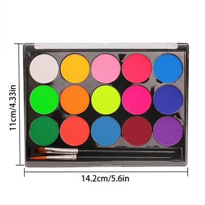 15-Color Uv Fluorescent Water-Based Face Paint Set, Body Painting, Easy to Apply, Easy to Wash Off, for Artistic Parties, Halloween, Carnival, Rainbow Role-Playing, Body Graffiti