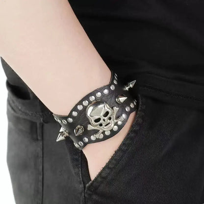 Fashion, Personality, Domineering Skull, Rivet, Punk Street Accessories, Pu Leather Bracelets, Halloween Gifts