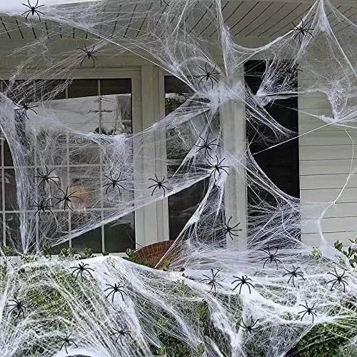 Telaraña blanca para decoraciones de Halloween, telaraña elástica artificial