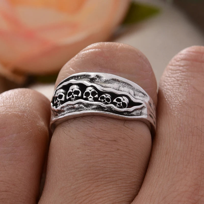 Original Jewelry Horrible 5 Skull Design Thai Silver Men Finger Ring Halloween Gifts Cheap