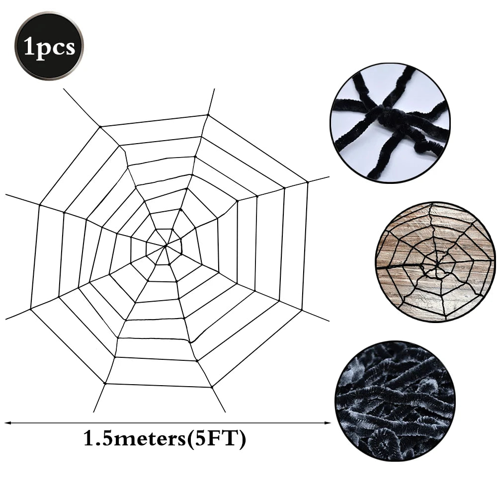 Decoración de exteriores de Halloween: telaraña de 1.5 m (5 pies) para pared de casa encantada y terrorífica