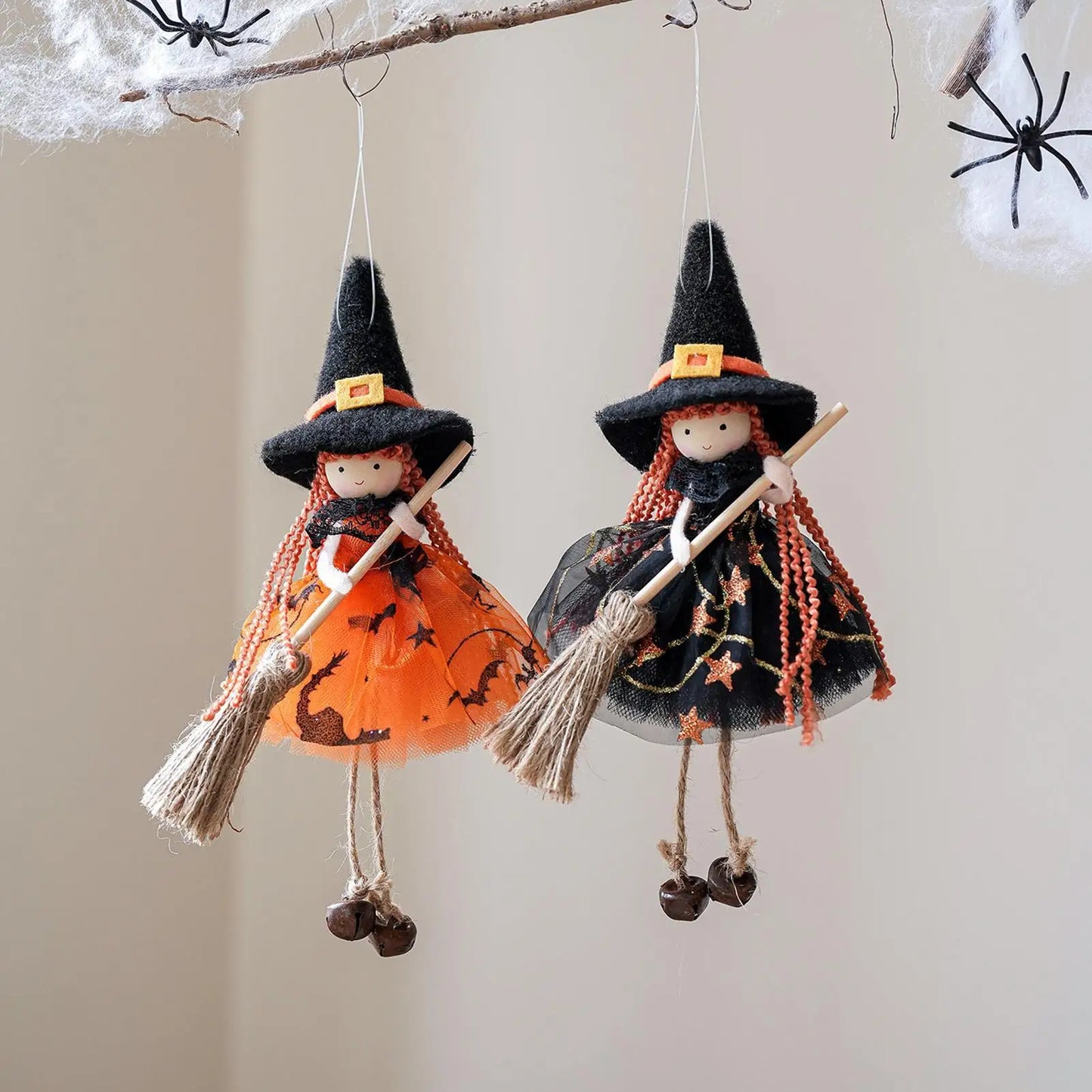Witch Doll Hangable Kitchen Decor with Broom Ornament Spooky Witch