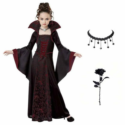 Disfraz de Vampiresa para Niñas, Vestido Largo de Tutú, Traje de Carnaval para Niños, Ropa Gótica de Plumas