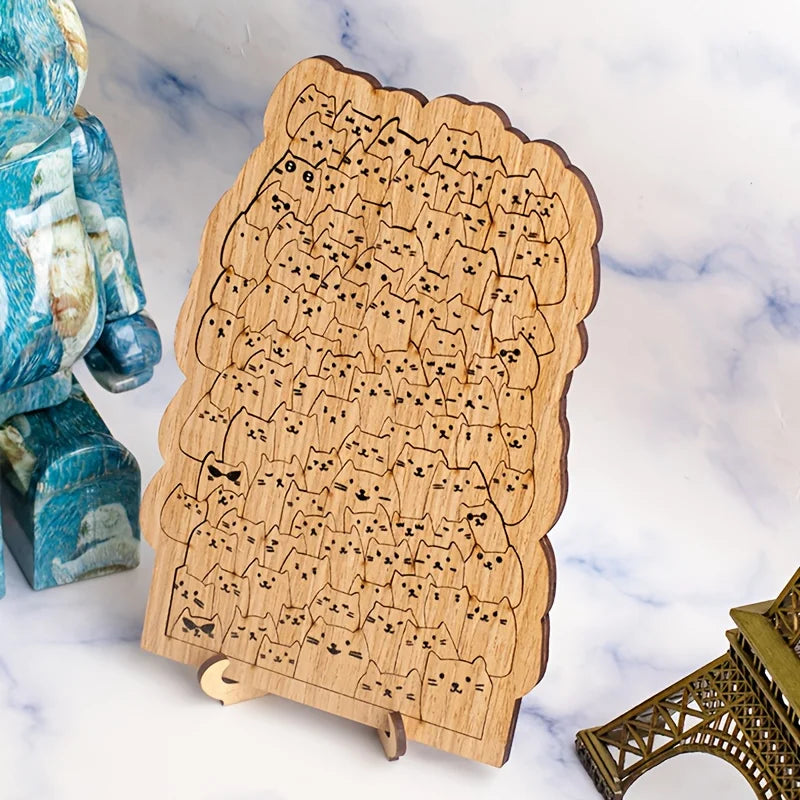 100 Wooden Puzzle Kittens with High Difficulty Level, Perfect for Christmas and Halloween Gifts