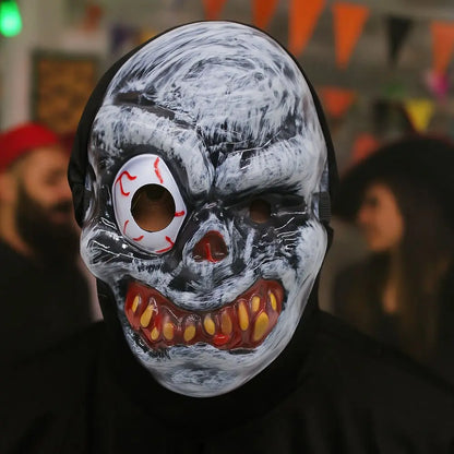 Full Face Halloween Ghost Mask One Eyed PVC Scary Ghost Head Cover Breathable Scary Props Ghost Headwear Costume Party