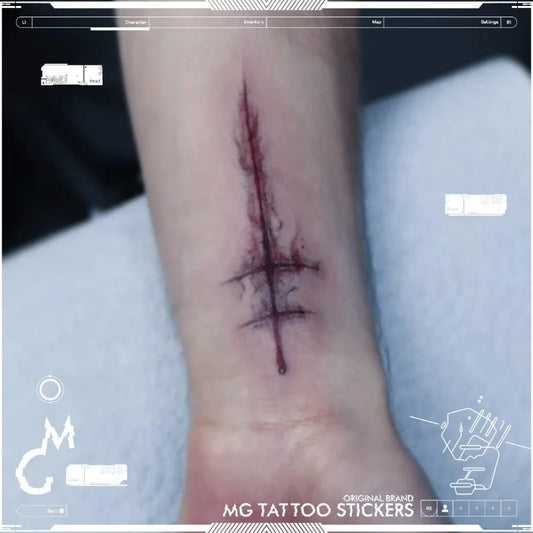 Tatuaje temporal de cicatriz falsa para Halloween, cosplay, herida, impermeable, Cruz Roja, punk, gótico, arte duradero.