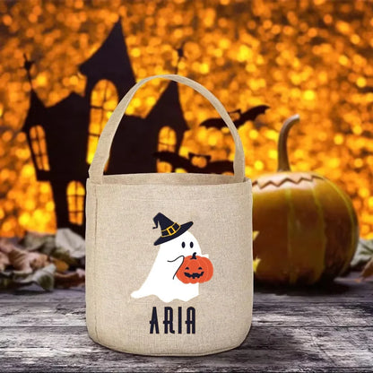 Bolsa personalizada de Halloween para dulces con fantasma espeluznante, cubo de caramelos, regalo para niños, linda cesta Boo, suministros divertidos para decoración de fiestas