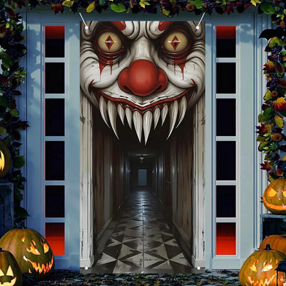 Halloween Decorations Door Cover,Spooky Witch and Zombie Theme Wall