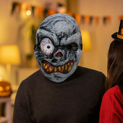 Full Face Halloween Ghost Mask One Eyed PVC Scary Ghost Head Cover Breathable Scary Props Ghost Headwear Costume Party