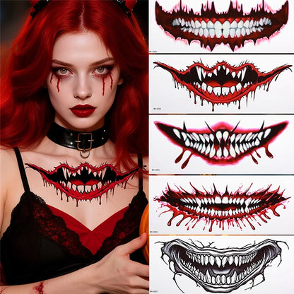 Big Mouth Tattoo Stickers 3D Creepy Lip & Body Decals for Party Makeup Horror DIY Fake Wounds & Scars For Halloween Party Tool