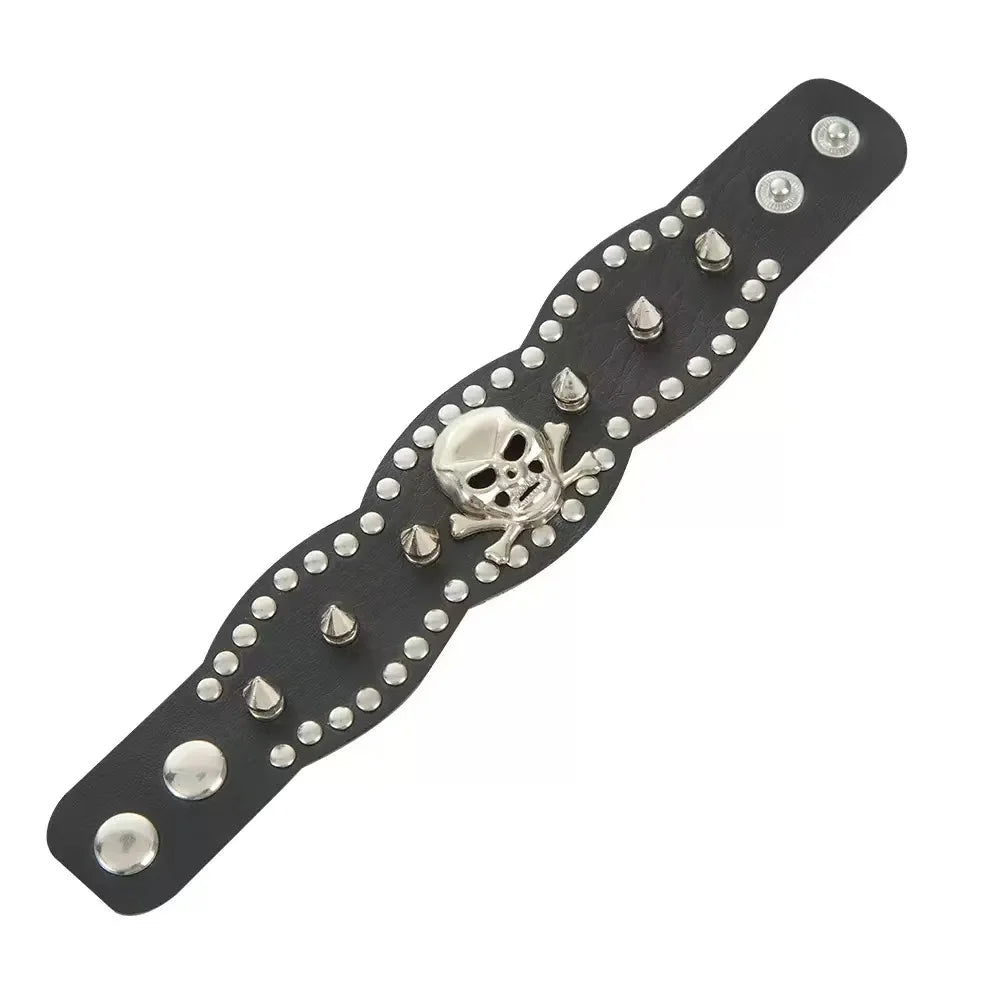 Fashion, Personality, Domineering Skull, Rivet, Punk Street Accessories, Pu Leather Bracelets, Halloween Gifts