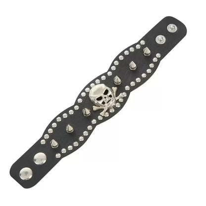 Fashion, Personality, Domineering Skull, Rivet, Punk Street Accessories, Pu Leather Bracelets, Halloween Gifts