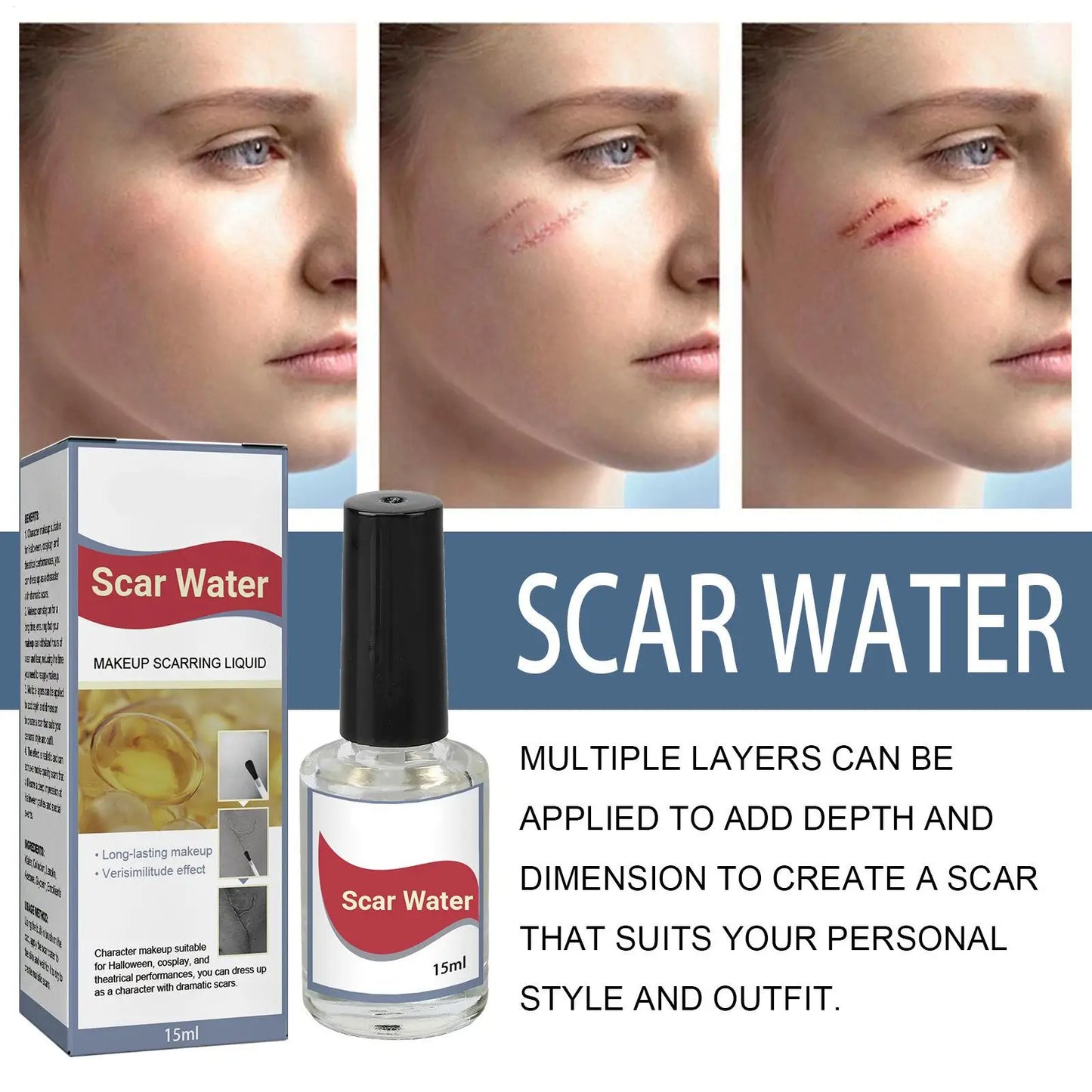 Scarring Liquid Liquid Scar Maker 15ml Realistic Scar Liquid with Brush for Halloween Costume Party