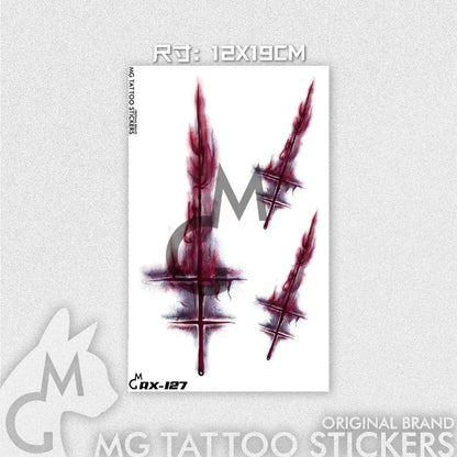 Scar Fake Tattoo Halloween Cosplay Wound Temporary Tattoo Waterproof Red Cross Punk Tattoo Sticker Goth Art Lasting Tatto