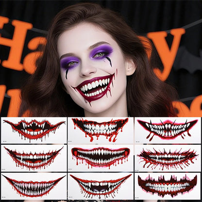 Big Mouth Tattoo Stickers 3D Creepy Lip & Body Decals for Party Makeup Horror DIY Fake Wounds & Scars For Halloween Party Tool